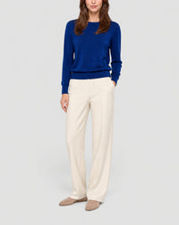 Pull col rond ultrafin détail épaule en cachemire -  Bleu Delphinium