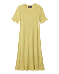 Short, flared, pleated cotton dress - Buvard Yellow