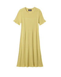RECO115Robe Courte Évasée Plissée - Jaune Buvard