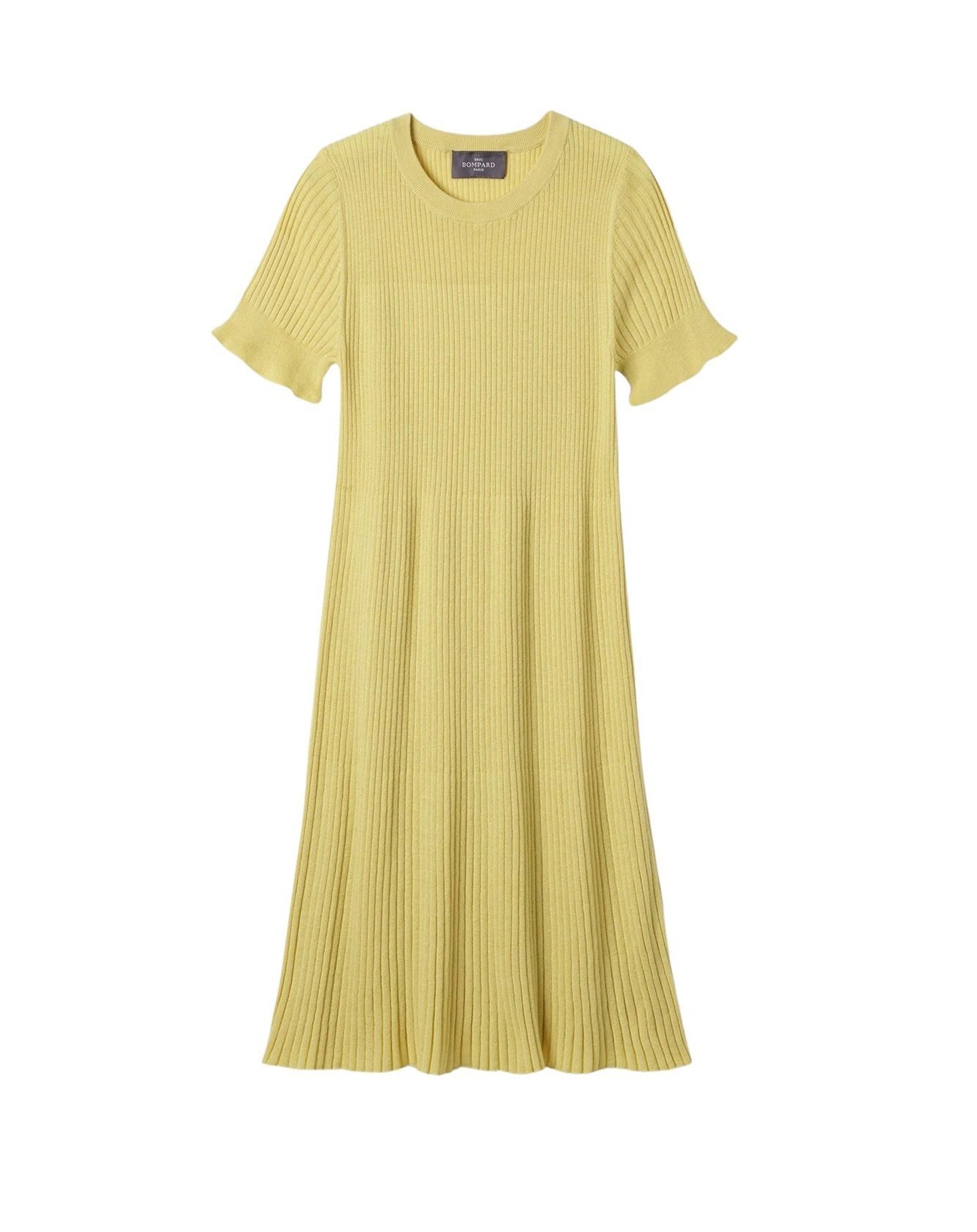 RECO115Robe Courte Évasée Plissée - Jaune Buvard