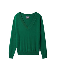 Short V-neck cashmere jumper - Amazon Green