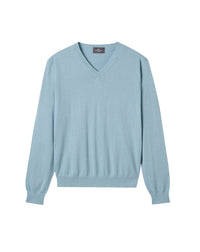 Plain cotton V-neck jumper - Glaz Blue