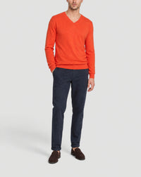Plain cotton V-neck jumper - Solaro