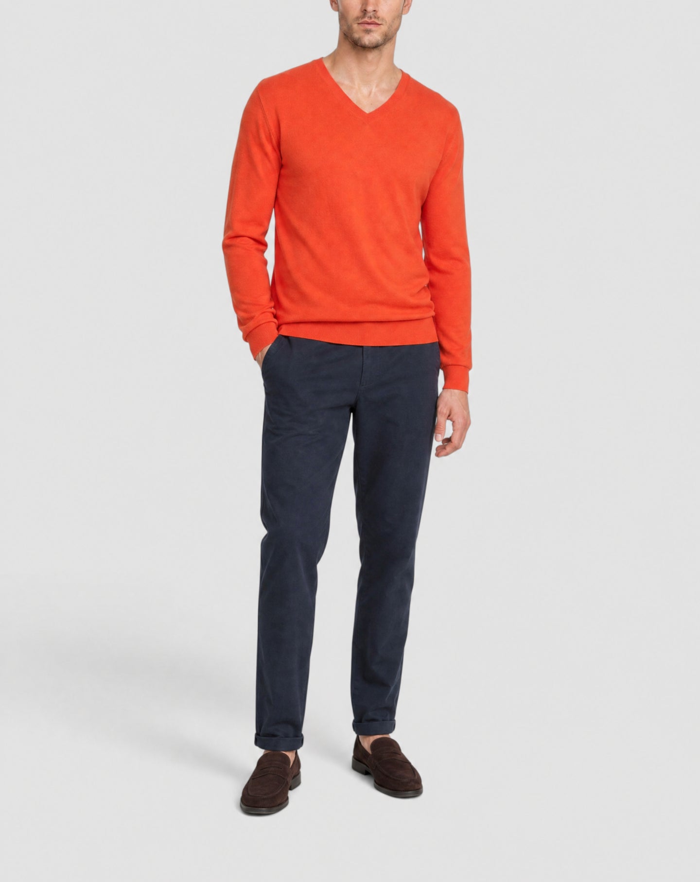Plain cotton V-neck jumper - Solaro