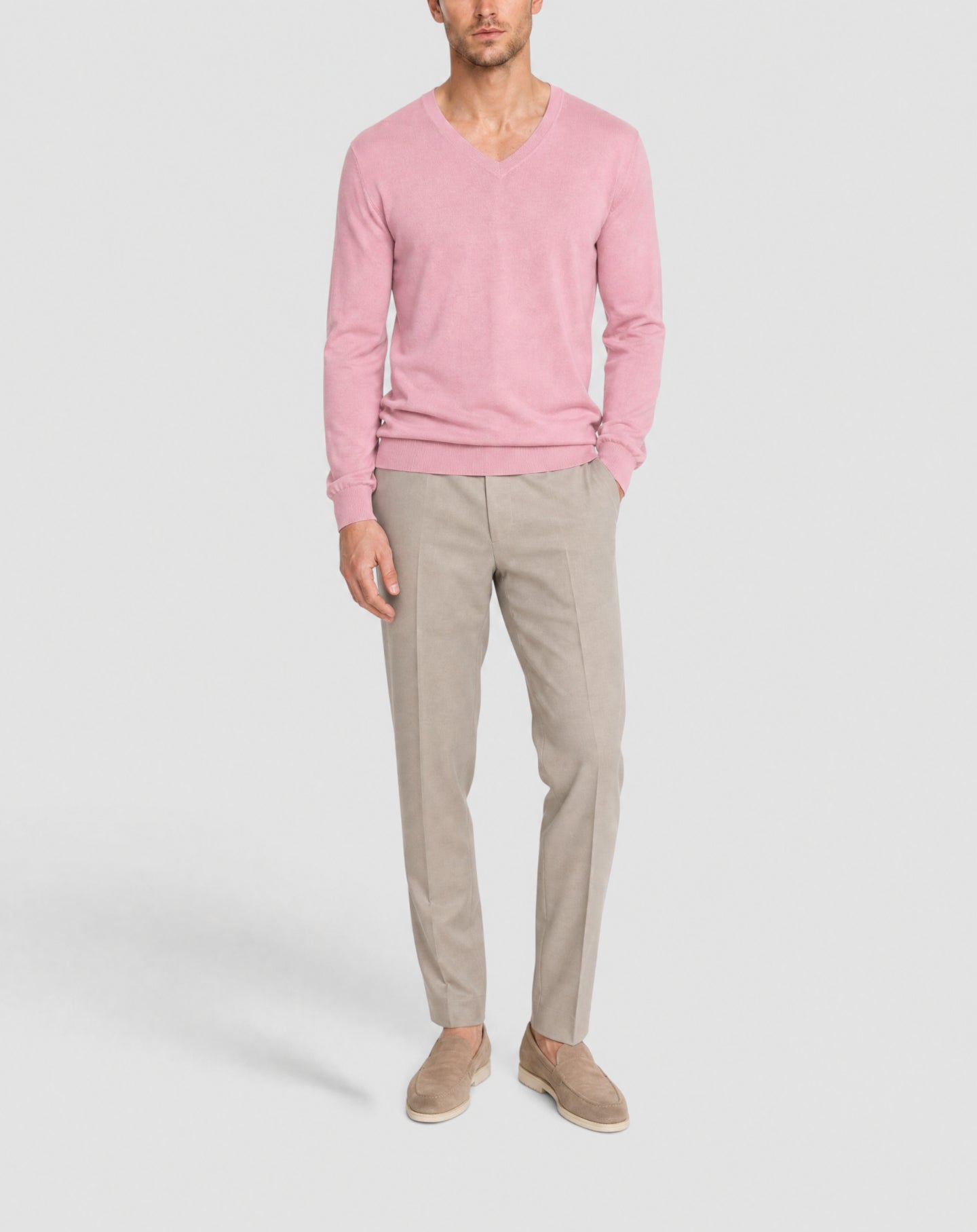 Pull col V uni en coton -  Smoothie