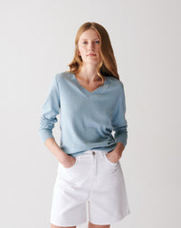 RECO85Pull V Ultrafin Coton Et Cachemire - Bleu Glaz