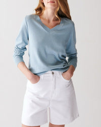 RECO85Pull V Ultrafin Coton Et Cachemire - Bleu Glaz