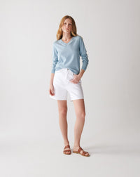 RECO85Pull V Ultrafin Coton Et Cachemire - Bleu Glaz