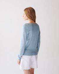 RECO85Pull V Ultrafin Coton Et Cachemire - Bleu Glaz