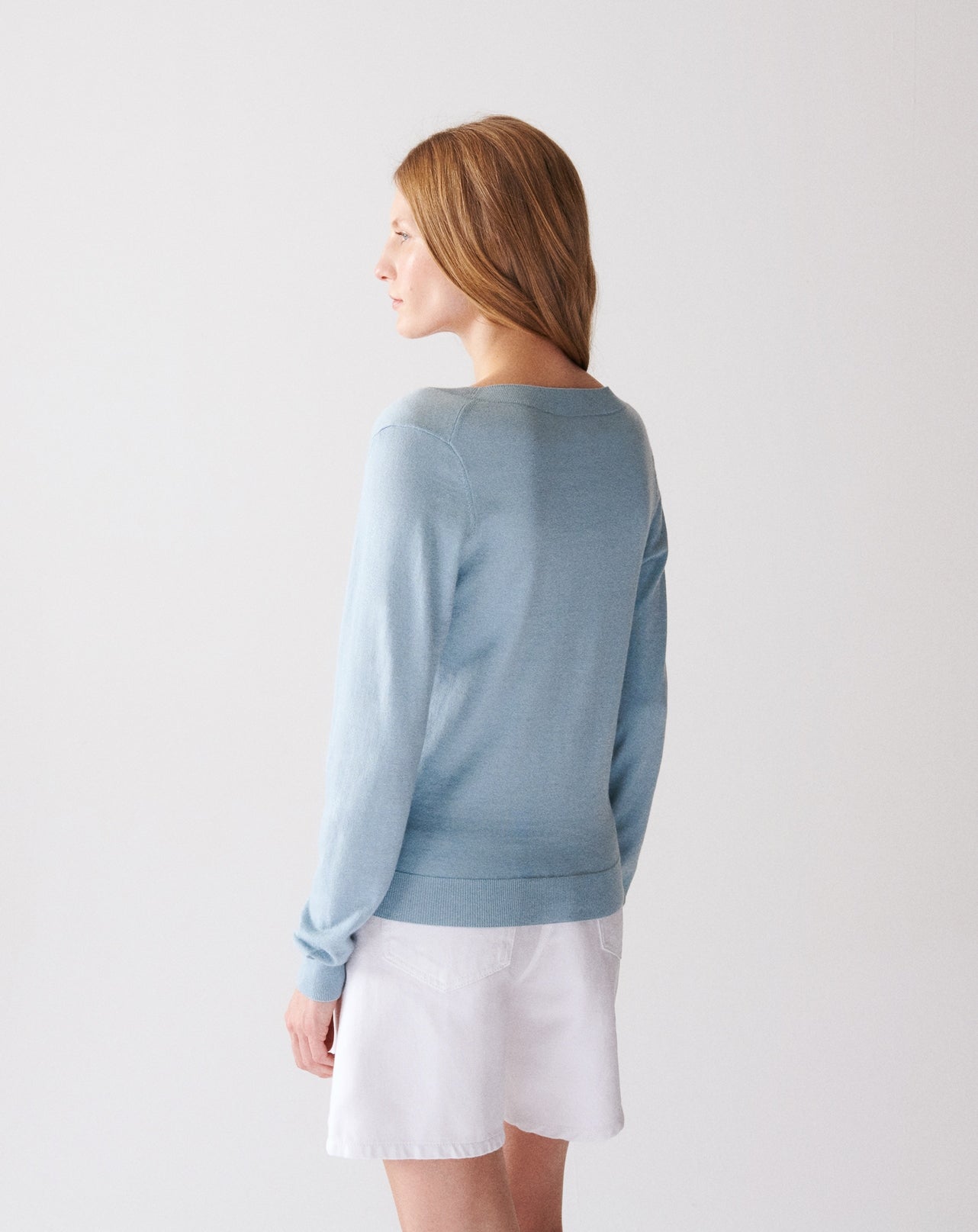 RECO85Pull V Ultrafin Coton Et Cachemire - Bleu Glaz