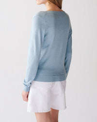 RECO85Pull V Ultrafin Coton Et Cachemire - Bleu Glaz