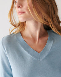 RECO85Pull V Ultrafin Coton Et Cachemire - Bleu Glaz