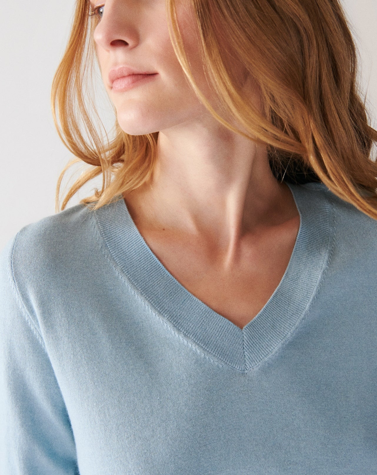 RECO85Pull V Ultrafin Coton Et Cachemire - Bleu Glaz