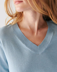RECO85Pull V Ultrafin Coton Et Cachemire - Bleu Glaz