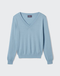 RECO85Pull V Ultrafin Coton Et Cachemire - Bleu Glaz