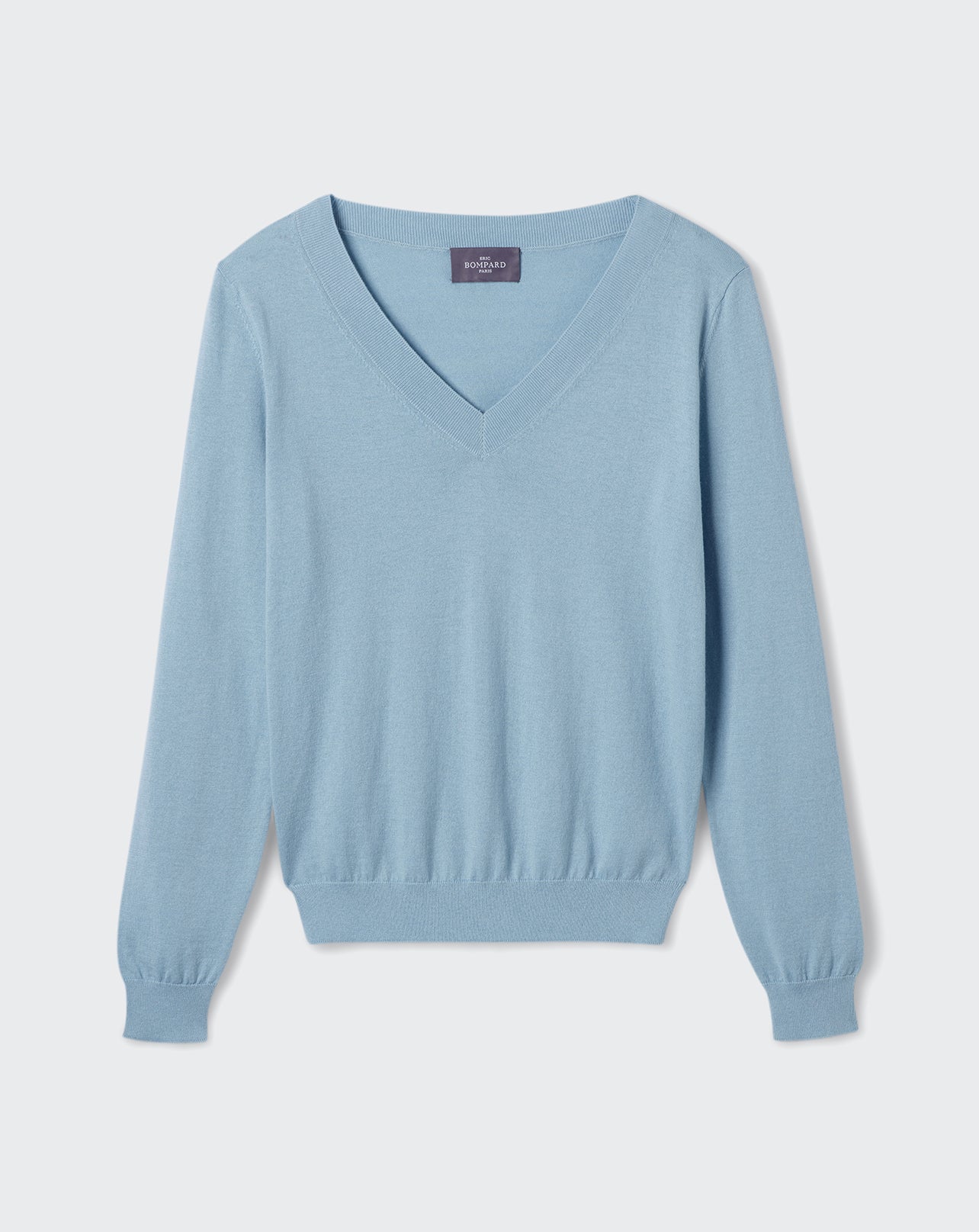 RECO85Pull V Ultrafin Coton Et Cachemire - Bleu Glaz
