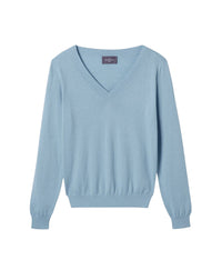 Ultra-fine V-neck jumper in cashmere and cotton - Glaz Blue