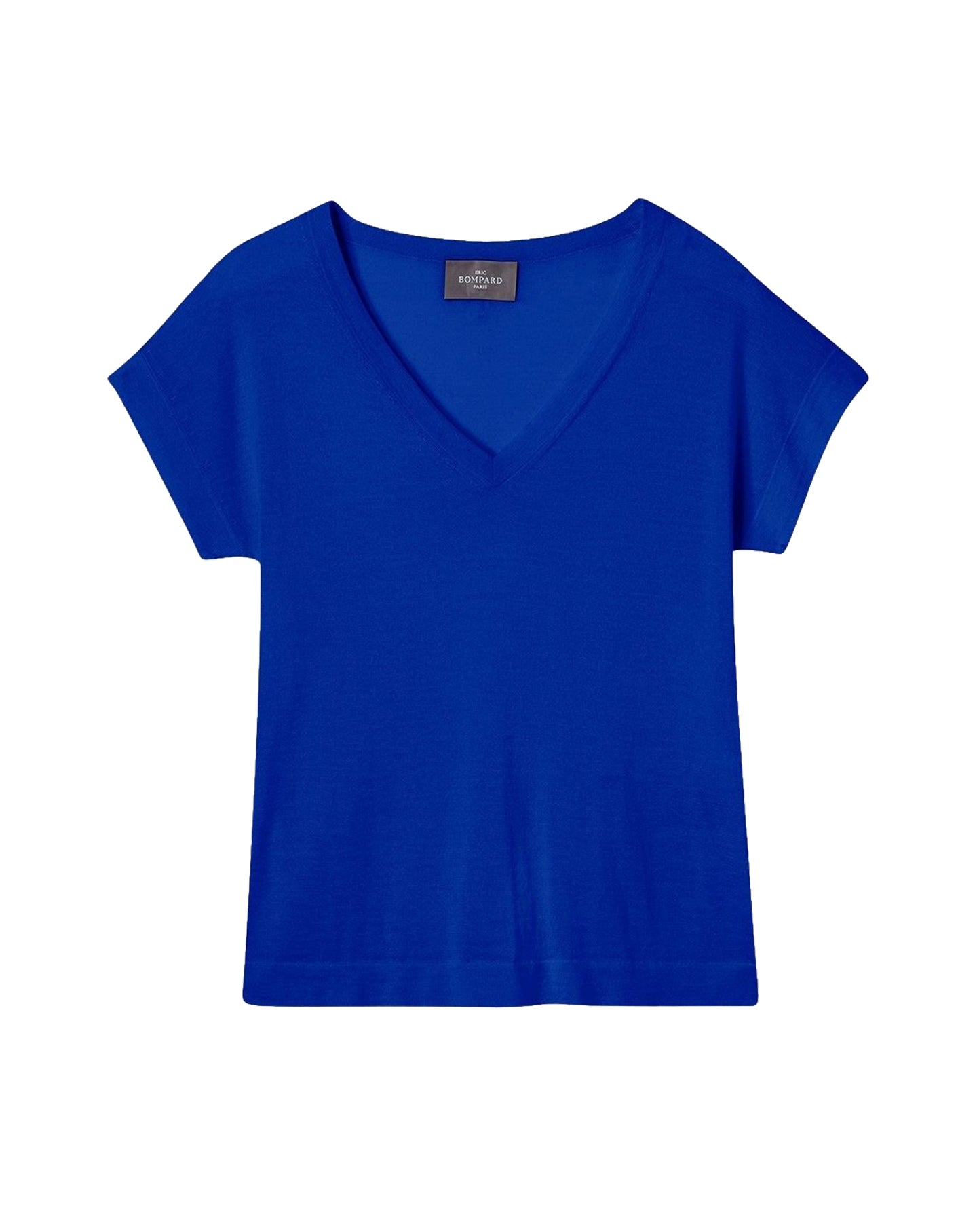 T-shirt col v en cachemire -  Bleu Delphinium