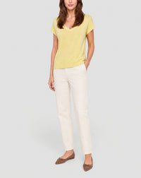 T-shirt col v en cachemire -  Jaune Buvard
