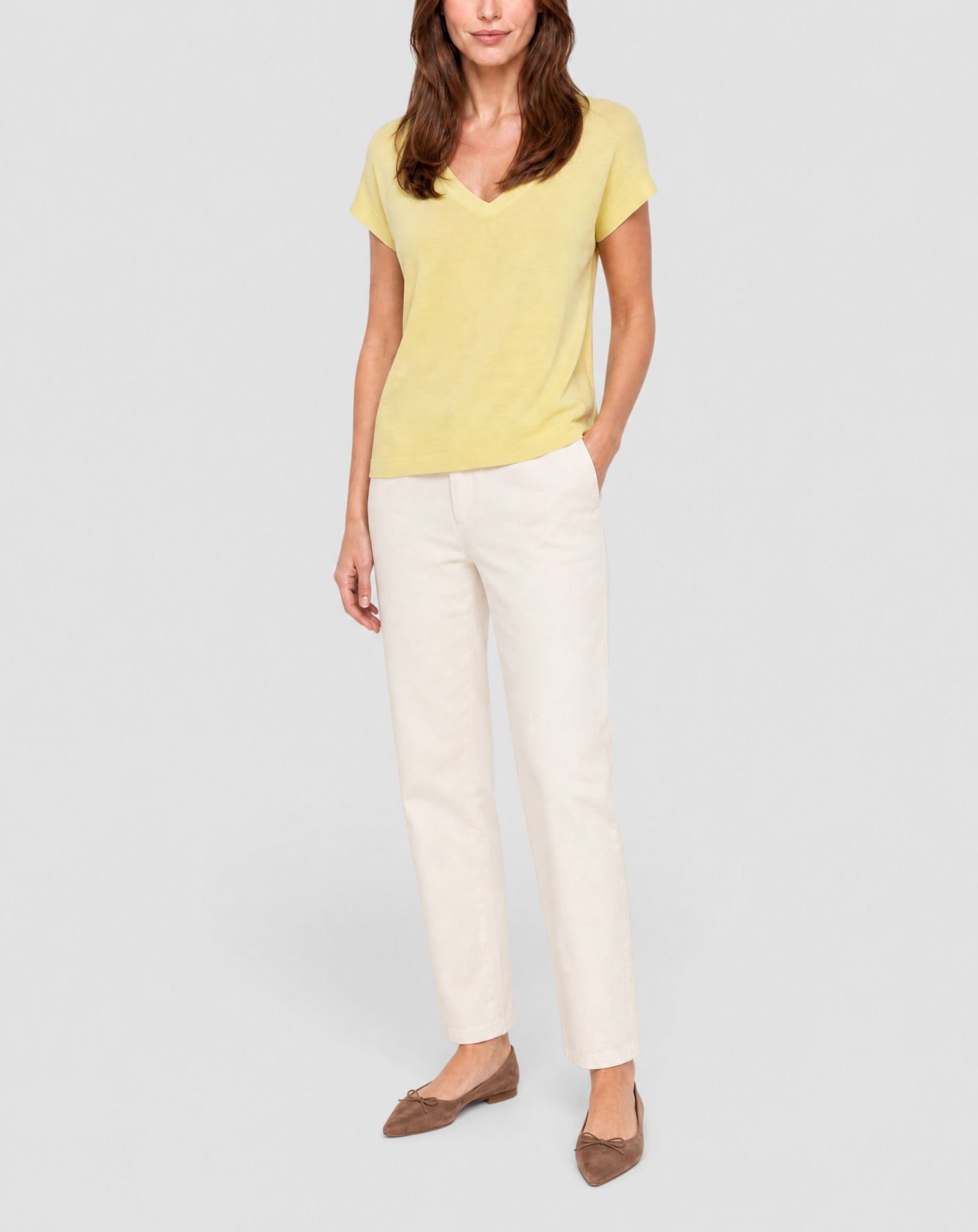 T-shirt col v en cachemire -  Jaune Buvard
