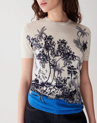 Pull col rond à imprimé en cachemire -  Bleu Brunnera