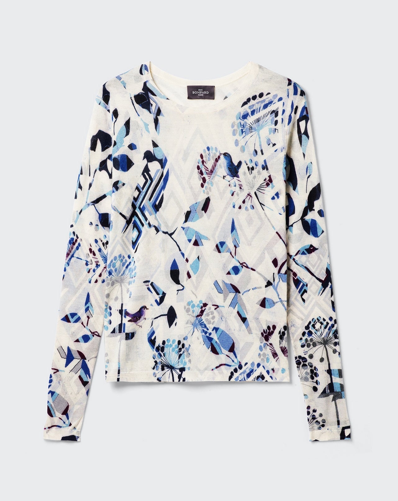 RECO130Pull Col Rond Ultrafin Imprimé - Naturel