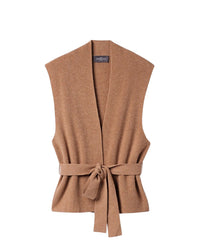 Veste sans manches ceinturée en cachemire -  Caramel