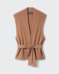 RECO130Veste Cosy Sans Manches Ceinturée - Caramel