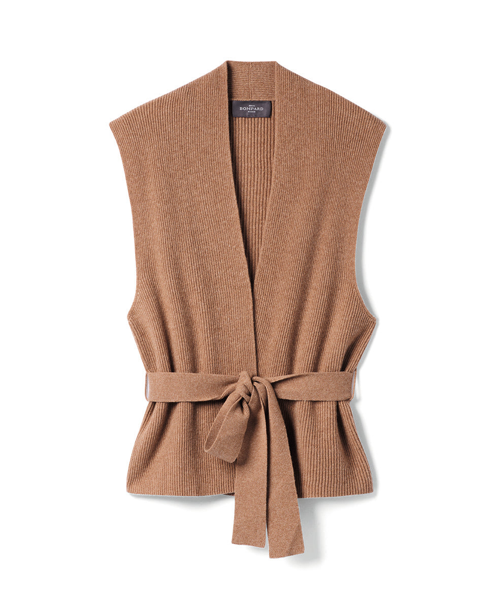 RECO130Veste Cosy Sans Manches Ceinturée - Caramel