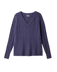 V-neck cable-knit cashmere jumper - Iolite