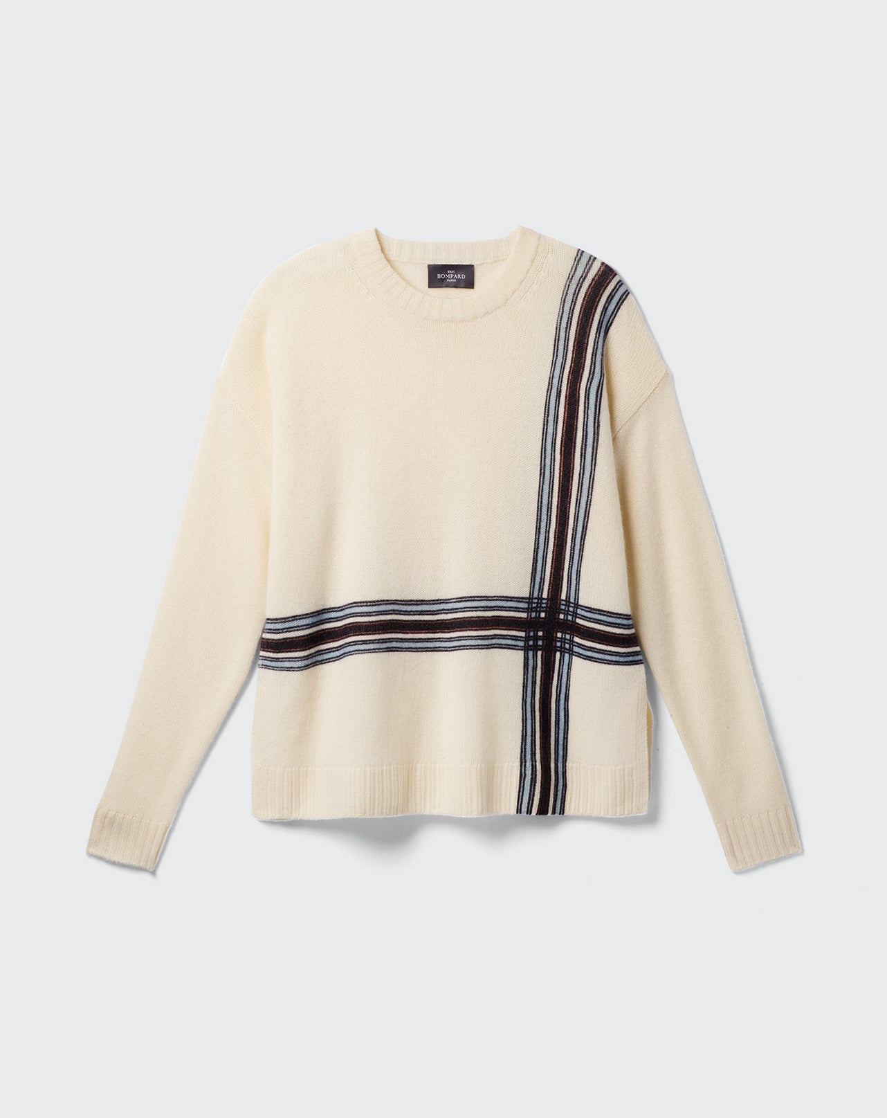 RECO180Pull Col Rond Imprimé Tartan - Naturel
