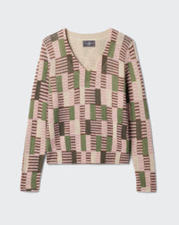RECO170Pull V Imprimé Mosaïque - Rose Loukoum