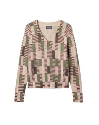 Printed cashmere V-neck jumper - Loukoum Pink