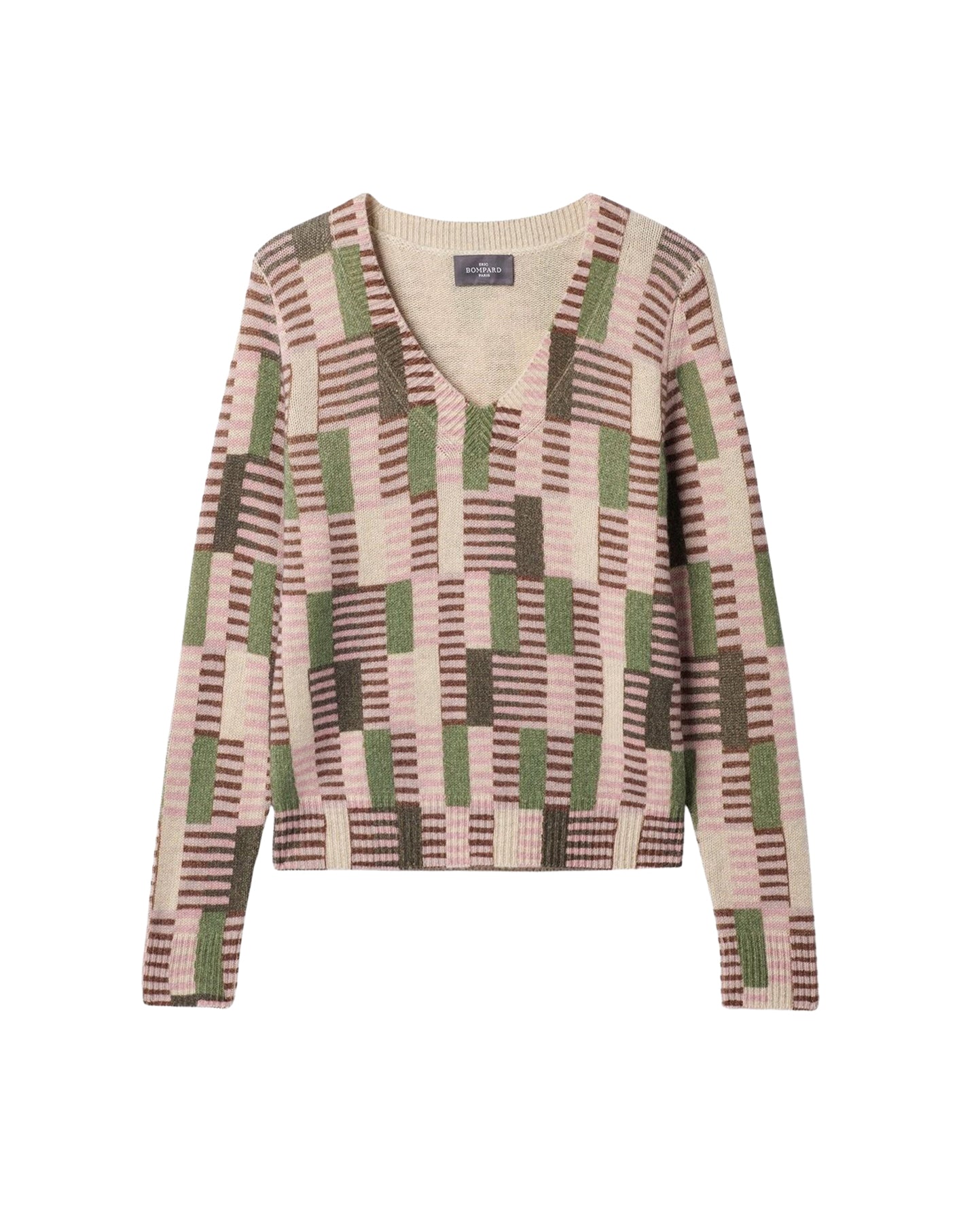 Printed cashmere V-neck jumper - Loukoum Pink