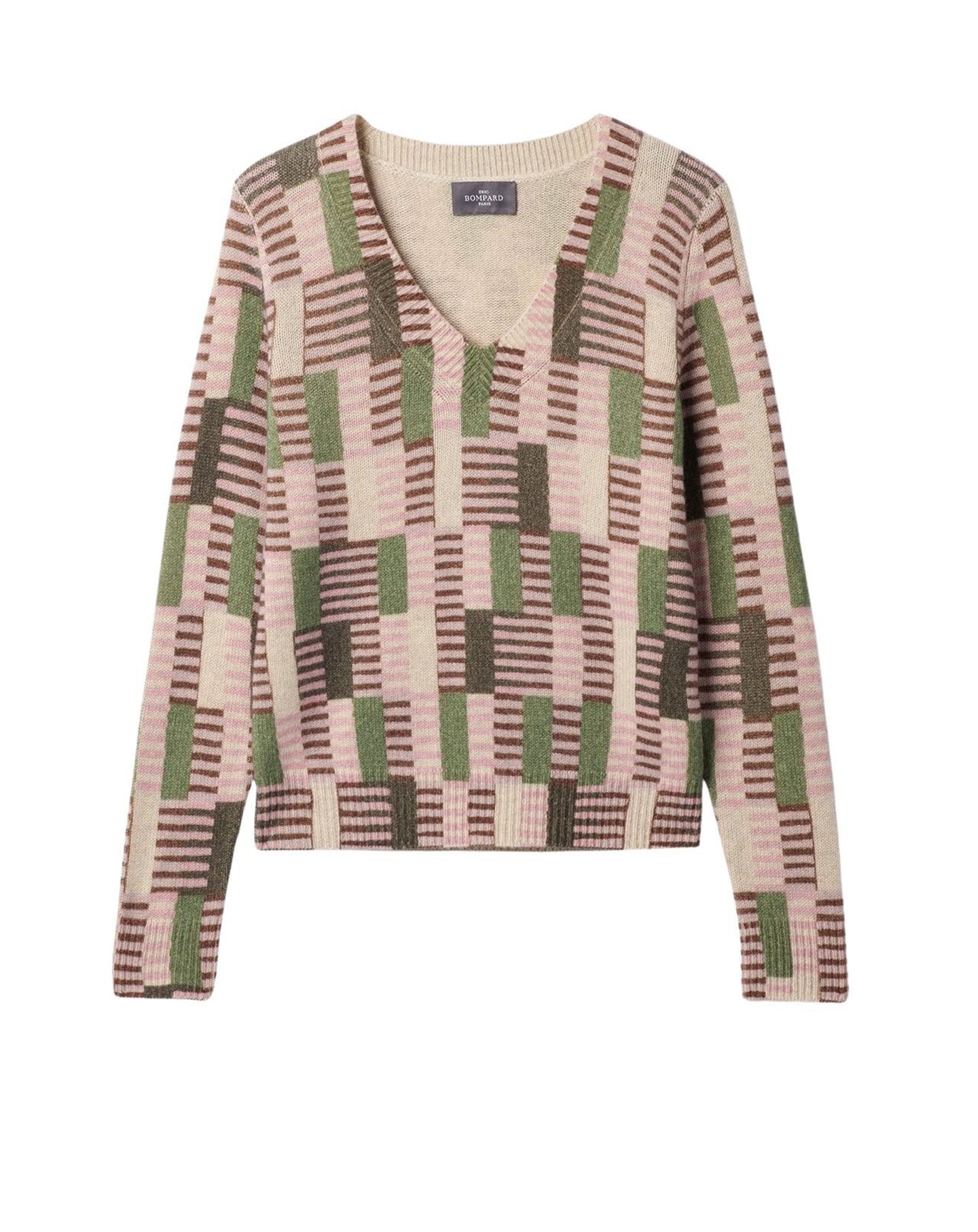 RECO170Pull V Imprimé Mosaïque - Rose Loukoum