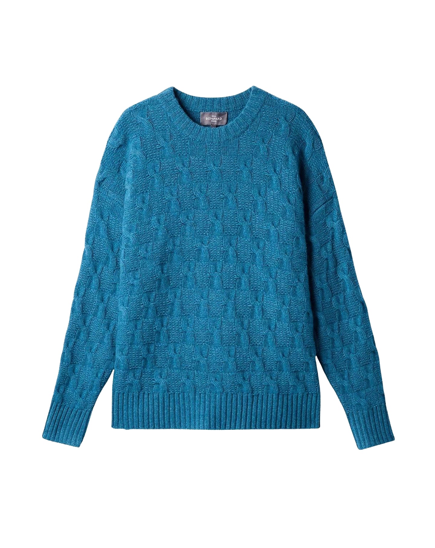 Pull col rond à torsades en cachemire -  Bleu Canoe