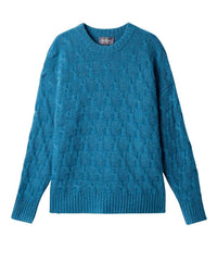 RECO220Pull Col Rond Damier De Torsades - Bleu Canoe