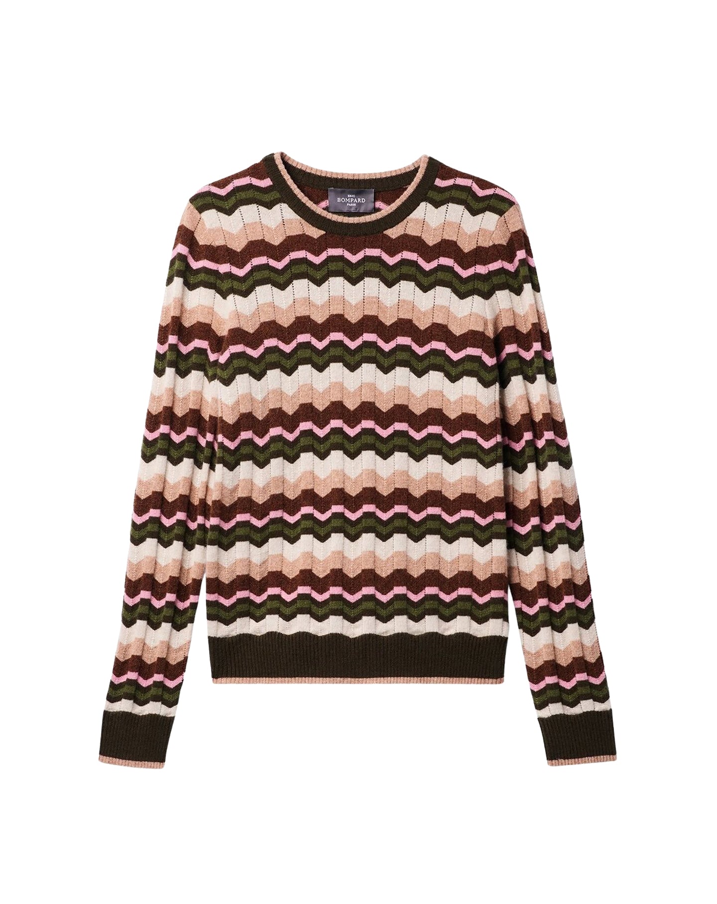 Pull col rond à rayures chevron en cachemire -  Avoine