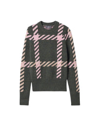 Pull col rond jacquard maxi tartan en cachemire -  Chasse