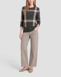 Pull col rond jacquard maxi tartan en cachemire -  Chasse