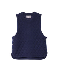 Pull col rond sans manches matelassé en cachemire -  Marine