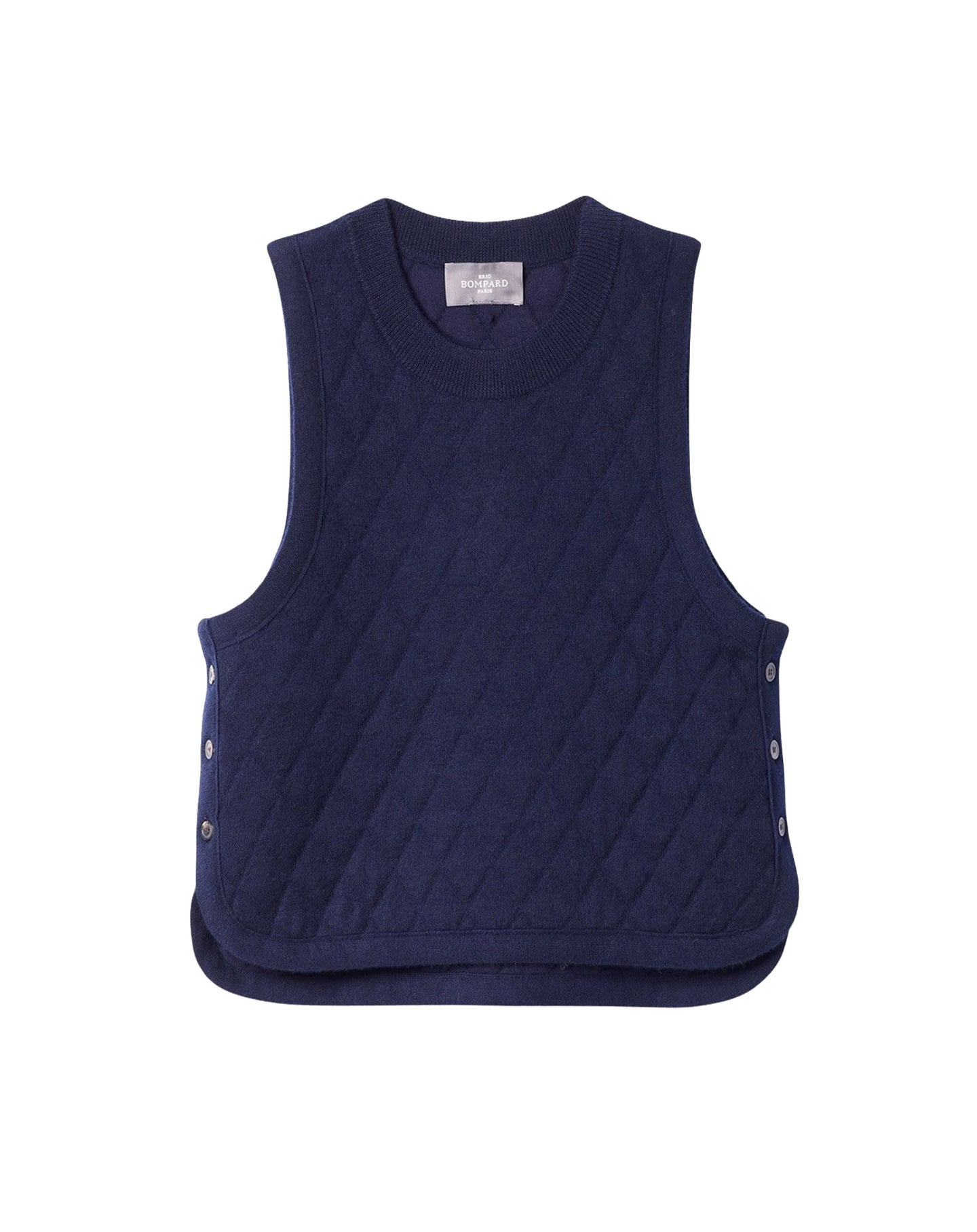 Pull col rond sans manches matelassé en cachemire -  Marine