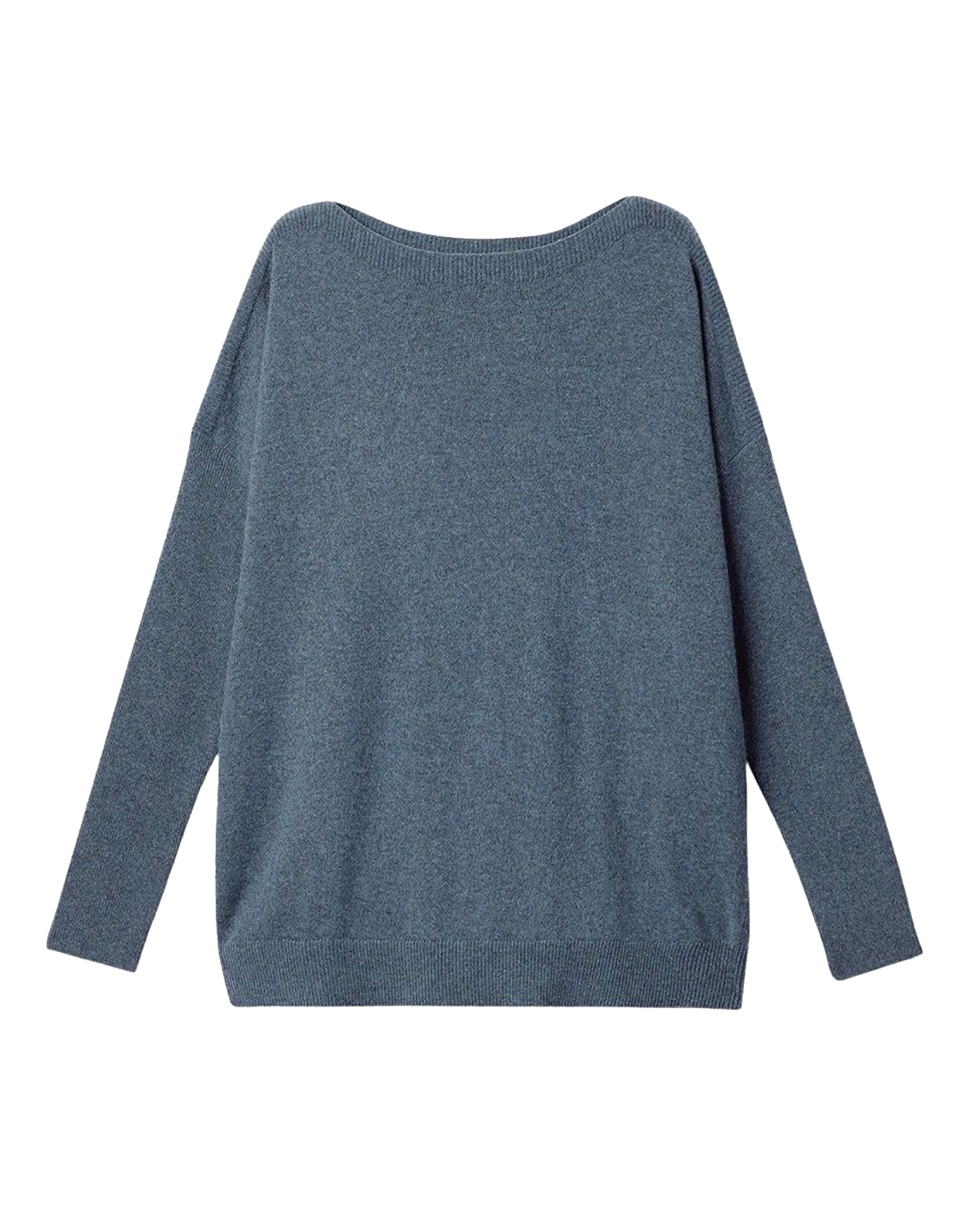 Pull col bateau oversize en cachemire -  Bleu Mineral