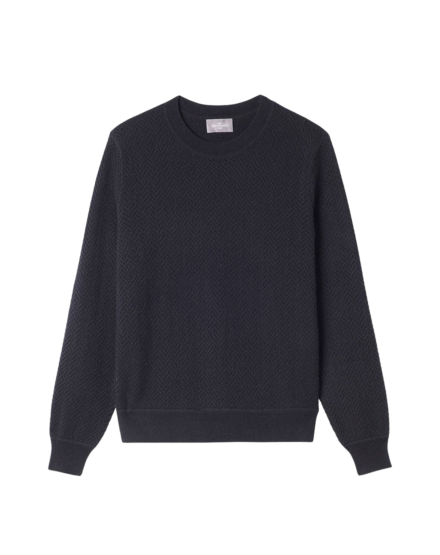 Round-neck cashmere jumper with a mini herringbone pattern - Black