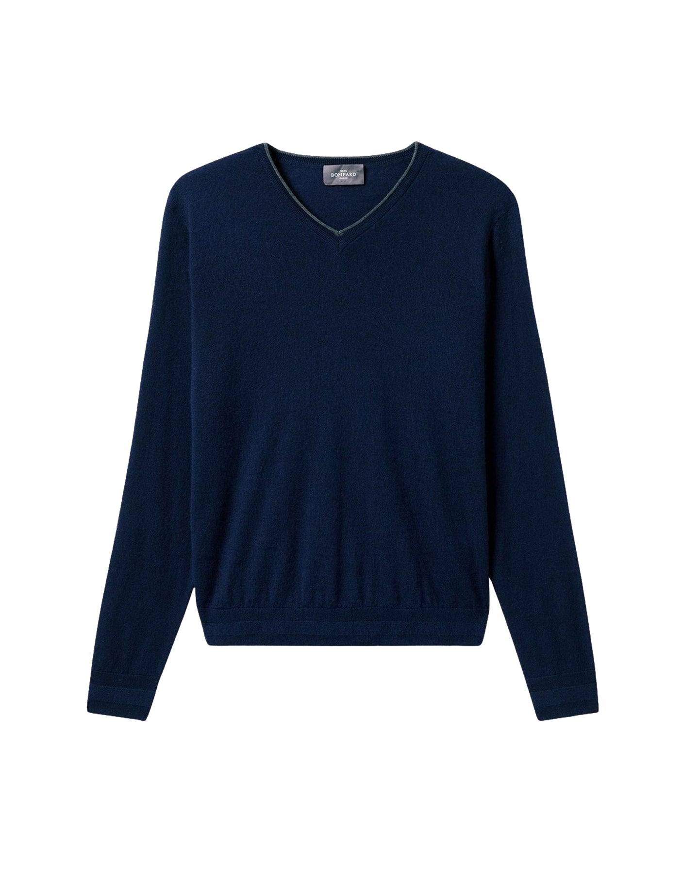Ultra-fine contrasting V-neck wool jumper - Navy