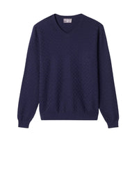 RECO175Pull V Ultrafin Damier Texturé - Marine