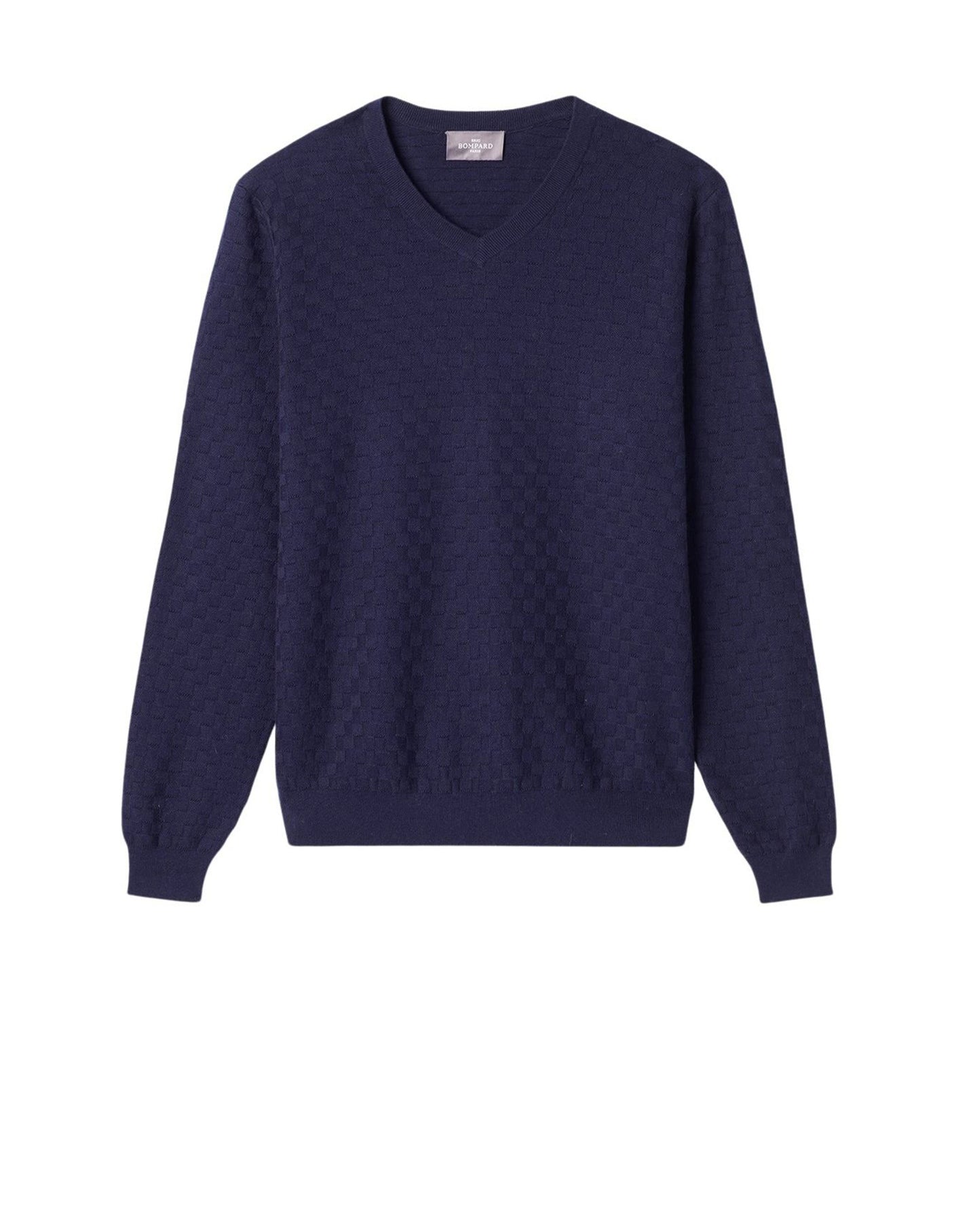 RECO175Pull V Ultrafin Damier Texturé - Marine