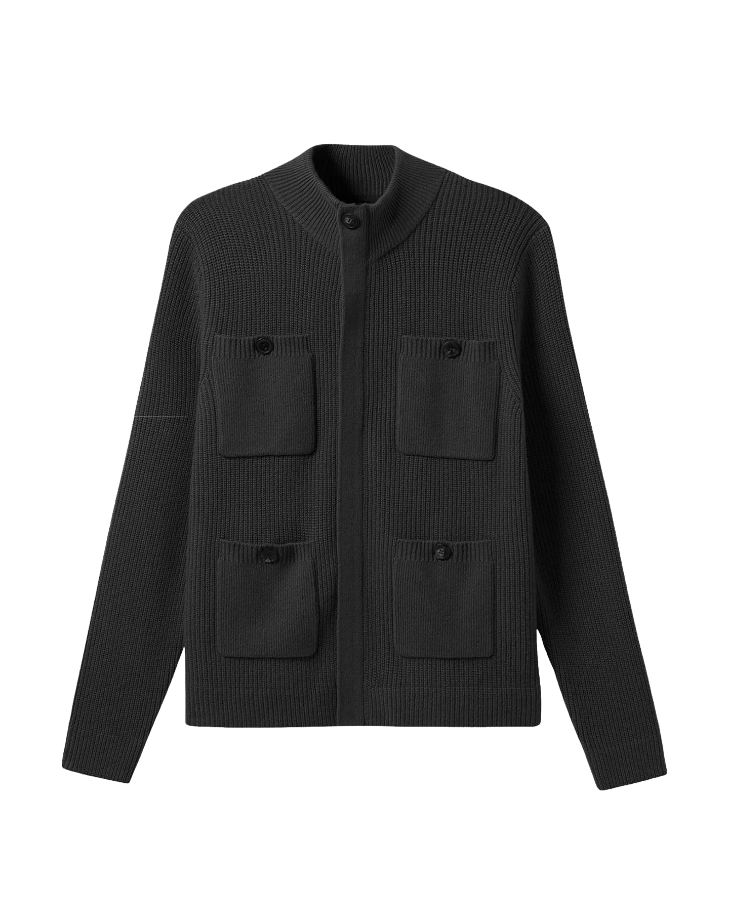 Ribbed cashmere jacket with a stand-up collar - Black