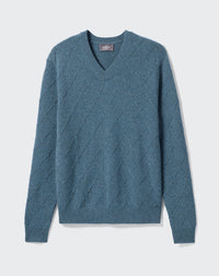 RECO185Pull V Losanges Textures - Bleu Mineral