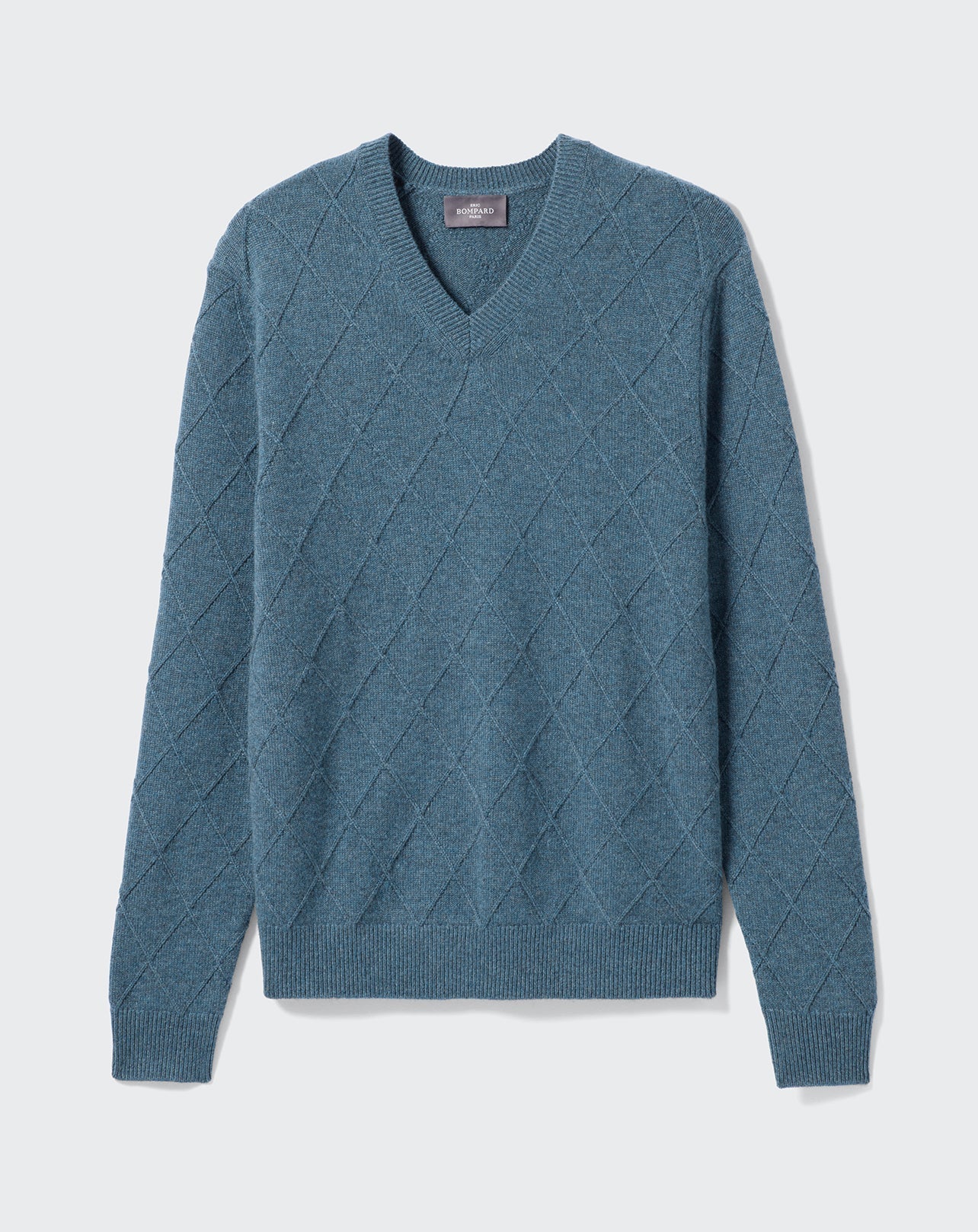 RECO185Pull V Losanges Textures - Bleu Mineral